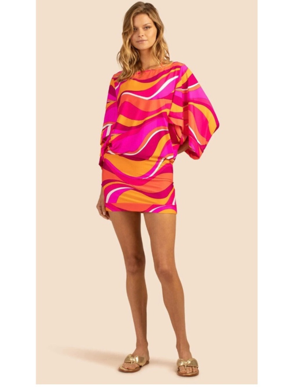 Trina Turk Vivid Vista Abstract Tunic Swimsuit Coverup Dress Pink Small